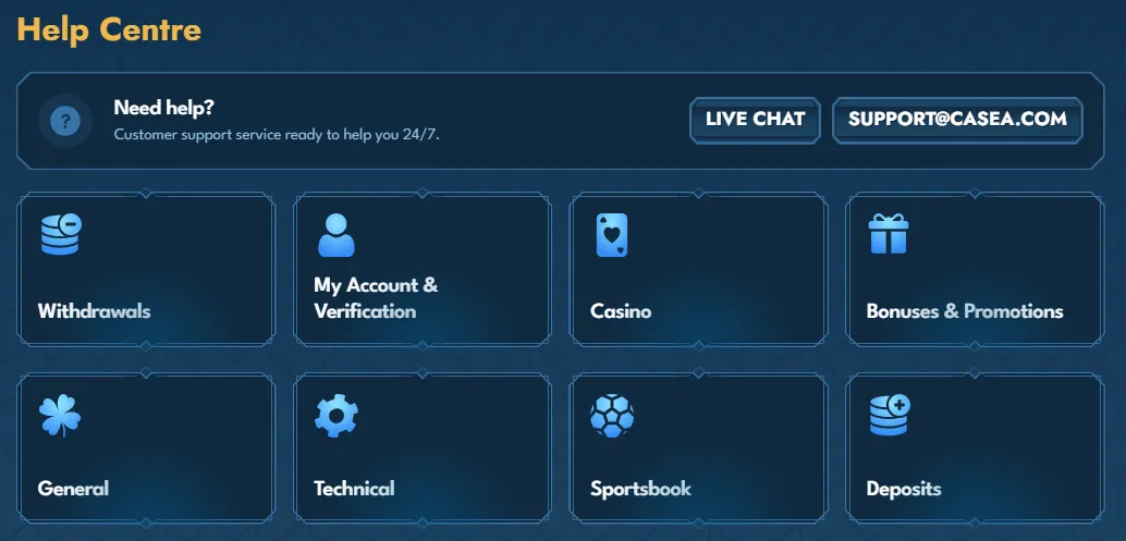casea casino help centre
